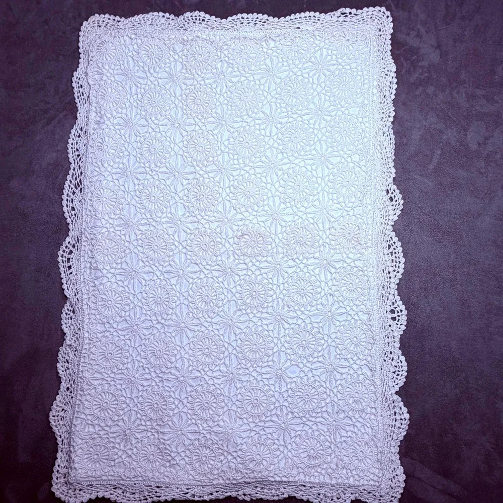 Vintage Crocheted Cotton Pillow Sham Set Ivory Cottage Boho Victorian‎ New 20x30